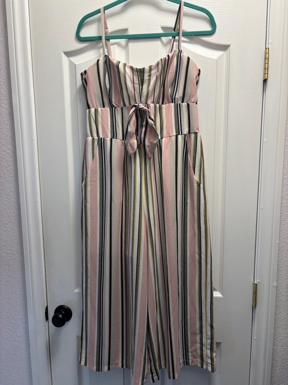 Striped Pink & Olive Wide-Leg Jumpsuit